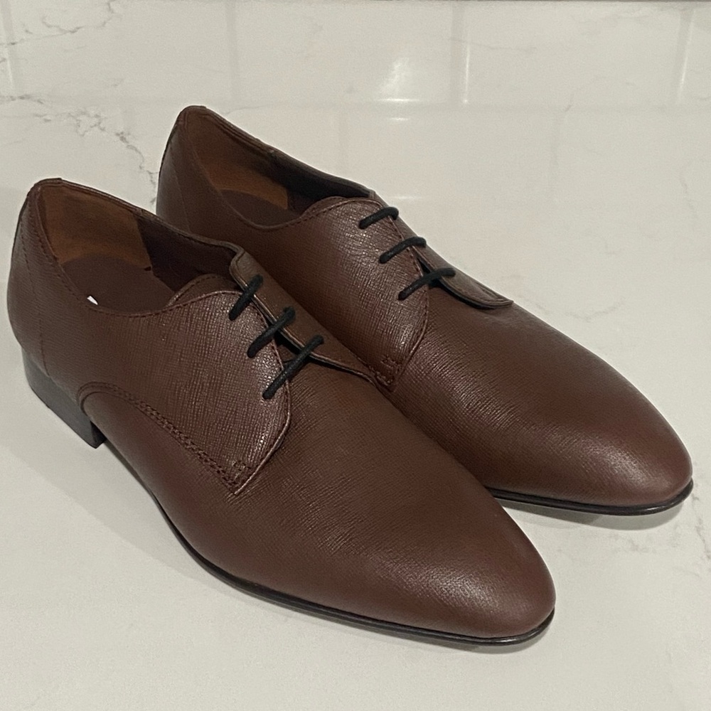 BP Derby Mens Size 10 Brown Textured Leather Plain Toe Dress  Shoes New